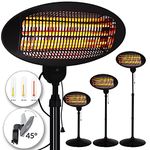 MONZANA® 2000W Radiant Patio Heater | Quartz Tube Heating with 3 Heat Settings | Sturdy Metal Base | Tip-Over Protection | Adjustable Stand for Versatile Heating