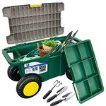 Crystals Gardeners Tool Cart and Seat, Wheeled Portable Rolling Weeding Stool and Tool Storage, Green