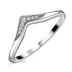 TJC 925 Sterling Silver White Diamond Wishbone Ring for Women in Platinum Plated Size O April Birthstone