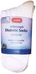 Leader Diabetic Sock Ankle White Medium 1 Pr
