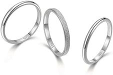 3Pcs 2mm 14K Gold Stacking Rings Set for Women Teen Girls Thin Band Rings Finger Statement Stainless Steel Knuckle Midi Rings Plain Dome Comfort Fit Size 6 to 10 (3pcs-silver, 8)
