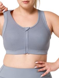 Yvette Sports Bras for Women - High Impact Sports Bra Zipper Front Double Deck Mesh Running Bra for Large Bust Plus Size, Blue Grey, 34E