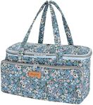 Yarn Bag-Large Size-Yarn Storage Organizer with Grommets-Portable Crochet Bag for Yarn Skeins-Crochet Hooks-Knitting Needles -Other Accessories (Flower-Blue)