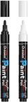 Overseas White & Black Paint Pens Paint Markers - Permanent Acrylic Markers 2 Pack, Water Based, Quick Dry, Waterproof Paint Marker Pen for Rock, Wood, Plastic, Metal, Canvas, Glass, Mugs. Medium Tip