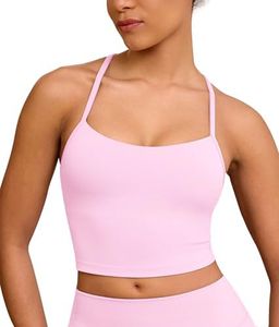 BAYDI Clouduxi Y Back Crop Tank Tops for Women - Thin Strap Padded Workout Yoga Longline Sports Bras Pale Pink
