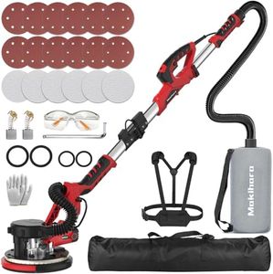 Drywall Sander, Popcorn Ceiling Removal Tool, 1000W Drywall Sander with Vacuum Dust Collector, 6 Variable Speed 500-2000rpm, 18pcs Sanding Discs, Led Light, Foldable & Extendable Handle