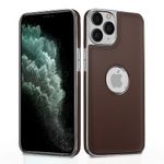 Pikkme Chrome Leather Back Cover | Flexible Pu Leather | Full Camera Protection | Silver Electroplated Chrome | Bumper Case for iPhone 11 Pro Max (Chrome Coffee)