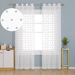 Deconovo Kid Voile Curtains with Clouds Jacquard Pattern Net Curtains, Faux Linen Smei Transparent Sheer Curtains, Eyelet Voile Curtains, 55 x 90 Inch (Width x Length), Grey, 2 Panels