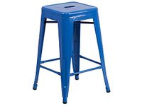 Flash Furniture Commercial Grade 4 Pack 24" High Backless Metal Indoor-Outdoor Counter Height Stool with Square Seat, Galvanized Steel, Plastic, Blue, Set of 4