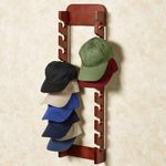 Touch of Class Wooden Cap Display Rack, Classic Cherry, Double Rack 20 Hat Slots, Handcrafted, Made of Solid Wood, Vertical Display, 10 Inches Width