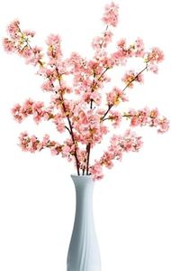 WenXin 39.3 Inch Pink Cherry Blossom Branches Fake Cherry Blossom Bouquets Long 3pcs Branches Flowers Stems Silk Tall Japanese Fake Flower Arrangements for Home Wedding Party Decoration