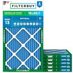 Filterbuy 16x25x1 Air Filter MERV 13 Optimal Defense (6-Pack), Pleated HVAC AC Furnace Air Filters Replacement (Actual Size: 15.50 x 24.50 x 0.75 Inches)