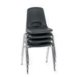 Factory Direct Partners"18"" School Stack Chair, Stacking Student Seat with Chromed Steel Legs and Nylon Swivel Glides; for in-Home Learning, Classroom or Office - Black (4-Pack)"