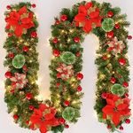 Christmas Garland with Lighting, 270 cm, Warm White Christmas Garland, Artificial Christmas Decoration Garland for Interior Decoration, Fireplaces, Stairs, Wall Door Home Decorations