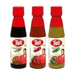 TOPS Red Chilli Sauce 200 gm + Green Chilli Sauce 200 gm +Dark Soya Sauce 220 gm -(Combo) Pack of 3.