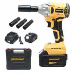 Tomahawk 21V Brushless Cordless T8582-2 Batteries- 1/2 Inch Drive-3300Ipm- 2300Rpm-300Nm Torque- Led Light|Included- 3 Sockets (Fixed Square Impact Wrench)