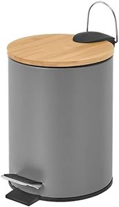 LOLAhome Papelera de baño con pedal de 3L - Cubo de basura para baño con tapa, pedal cierre silencioso y recipiente interior extraíble para baño, aseo y oficina (Blanco y bambú)