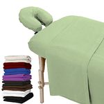 London Linens 3 Set Massage Table Sheets Set - 100% Natural Cotton Flannel- Includes Massage Table Cover, Massage Fitted Sheet, and Massage Face Rest Cover (Sage Green)