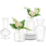 Modern Clear Glass Bud Vase Set: Glasseam 4Pcs Small Mini Flower Centerpieces Vases Handmade DecorativeCute Short Window Corner Home Decor for Wedding Reception Dining Table Single Rose Flowers