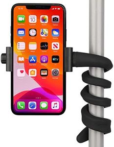 iTODOS Portable Flexible Cell Phone Holder Stand for Treadmill, Spin Bike, Stroller, Shopping Cart, Bed, Car, Kitchen, Desk, Compatible with iPhone, Android (Black)