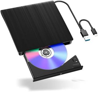 External Blu-Ray Drive - USB 3.0 & Type-C CD DVD Drive for Laptop, Portable BD Player Read/Write, Bluray Drive Burner 3D Bluray Drive, Compatible with Windows XP/7/8/10, Linux, Mac OS (Black)