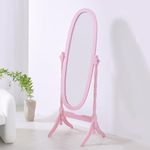 Livinia Ashely Wooden Antique Floor Free Standing Mirror/Traditional Style 60" Oval Clear Dressing Cheval Mirror Bedroom Interior (Pink)