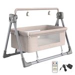 Bueuwe Portable Electric Baby Cradle Baby Swing Crib, 5-gear Microwave Adjustable Rocking Cribs,Foldable Bedside Bassinet with Music and Timing for Infant Newborn，khaki