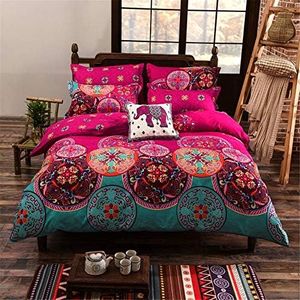 Erosebridal Bohemian Duvet Cover Sets 3 Pieces Exotic Style Bedding Coverset Boho Bedding Set Blue Red Floral Bedspread Set Printing Microfiber Comforter Cover Boho Full Size