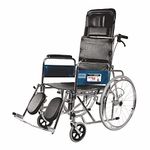 Vissco Rodeo Ext Reclining (Chrome Plated) Wheelchair with Spoke Wheel with Fixed Armrest, Weight Bearing Capacity 100kg - Color (Black)