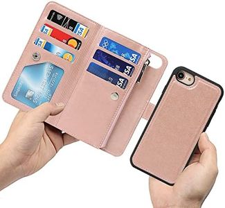 Cavor for iPhone 7/8 Case,for iPhone SE 2020/ iPhone SE 2022 Case [4.7 inch] PU Leather Folio Flip Cover Kickstand 2 in 1 Detachable Wallet Magnetic Case Zipper Coin Pocket 6 Card Slots-Rose