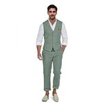 Men's Linen Suits 2 Pieces Slim Fit Suit Prom Tuxedos Beach Wedding Groomsman Vest & Pants Set Casual Summer Linen Outfit, Green, Large