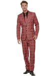 Smiffys Tartan Suit, Red with Jacket, Trousers & Tie, Stand Out Suits Fancy Dress, Xmas Dress Up Costumes