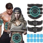 M MITLINK Abs Stimulator Abdominal Intelligent Muscle Toner Training Device 10 Extra Gel Pads Portable Fitness Workout Equipment for Men Women Home Office Equipment (Brown)