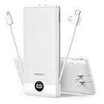 VEGER Portable Charger for iPhone Built in Cables and Wall Plug, 10000mah Slim Fast Charging USB C Power Bank, Travel Essential Battery Pack Compatible with iPhone, iPad, Samsung More Devices(White)