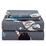 JSD Astronaut Planet Kids Sheet Set Twin Size, 3 Piece Cute Printed Microfiber Sheets for Boys Deep Pocket