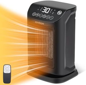 SONBION Small Electric Heater, 1800W Portable Fan Heater with Thermostat, Space Heater for Home Office Garage, PTC Ceramic Fast Heating, Tip-Over and Overheat Protection, Timer and Remote Function