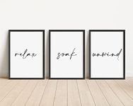 Relax, Soak, Unwind Set Of 3 Prints - Bathroom Wall Art - A5 A4 A3 Unframed Black And White Typography Print Picture Poster Home Décor