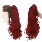 Real Fashion Claw on Clip in Ponytail Extension Long Straight to Curly Pony Tail Hair Extensions For Women 18" Dark Red