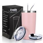 Livole 20oz Travel Mug for Cold Drinks, 600ml Insulated Vacuum Tumbler with Straw and Lid, Double Walled Coffee Cup Travel Mug, Stainless Steel Wine Tumbler for Ice Coffee, Cocktail, Light Pink