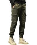 L'MONTE Imported Men's Slim Fit Casual Cotton Cargo Joggers Track Pants with Expandable Elastic Waist (34, Army Green)