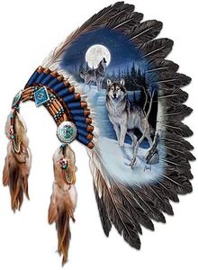The Bradford Exchange Replica Warrior Headdress with Wolf Art Wall Decor: Moonlit Majesty
