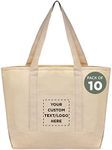 DISCOUNT PROMOS Custom Front Pocket Canvas Tote Bags Set of 10, Personalized Bulk Pack - Perfect for Employees, Students, And For Everyday Use - Natural