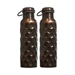 Pure Copper Water Bottle Set of 2, Black Honeycomb Hammered Design with Handle, Leak-Proof Ayurvedic Vessel for Drinking Water (950ml / 32oz)