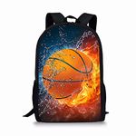 KUIFORTI Fire Basketball Printed School Backpack for Teenager Boys,Unisex Kids Bookbag Middle Primary Laptop Bookbags Outdoor Travel Camping Rucksack Casual Daypack