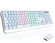 KLIM Chroma Wireless Keyboard UK Layout + Slim, Durable, Ergonomic, Quiet, Waterproof, Silent Keys + Backlit Wireless Gaming Keyboard For Laptop PC Gamer PS4 Mac + NEW 2024 VERSION + White