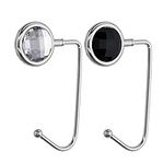 kwmobile Purse Hooks for Table - Set of 2 Handbag Hook Holder Hanger for Tables Desk Restaurants - Diamond Handbag Hook Black/White/Silver