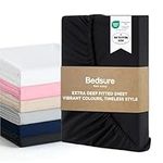 Bedsure Super King Fitted Sheet - Bed Sheets Extra Deep Pocket 16 inch (40 cm) made of Soft Brushed Microfiber for Super King Bed, Black, 180x200cm