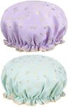 2 Pcs Shower Cap Elastic Band Waterproof Bath Caps Double Layers Reusable With Ruffled Edge Covering Ears for Girls and Women