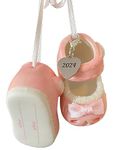 Ganz Baby Girl Shoe Personalized Ornament Pink Dated 2024 Babys First Christmas Ornament Booties for New Parents, Birth, for Girls, Babys First Christmas Ornament 2024