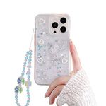 Fycyko Phone Case for iPhone 14 Pro Max with Phone Charm Chain Cute 3D Bear Glitter Bling Clear Design for iPhone 14 Pro Max Case Women Girl Shockproof Camera Protect-6.7''